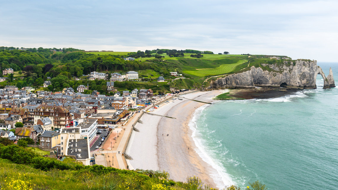 Aerial view to Etretat, France.