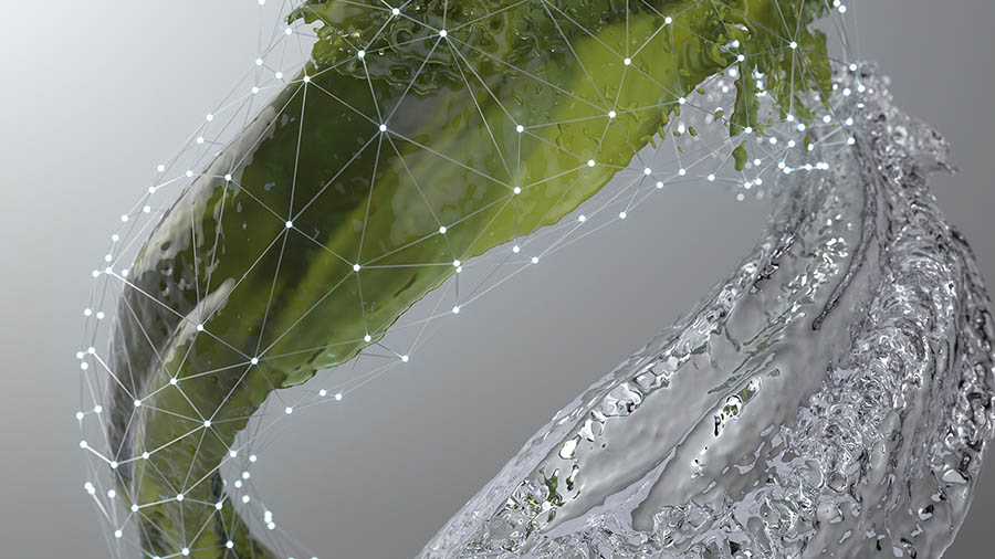 Abstract image over phosphorus, water and data points.