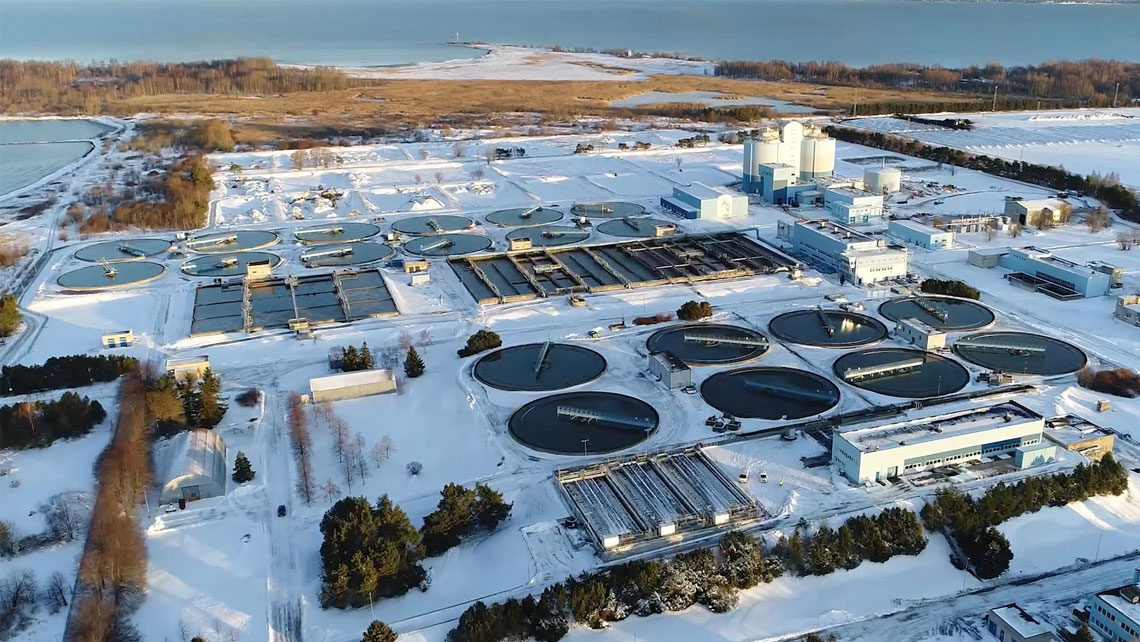 Wastewater treatment plant aerial view.